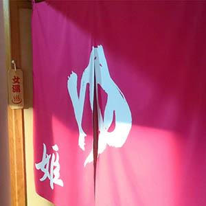 photo of onsen in Japan Red is female